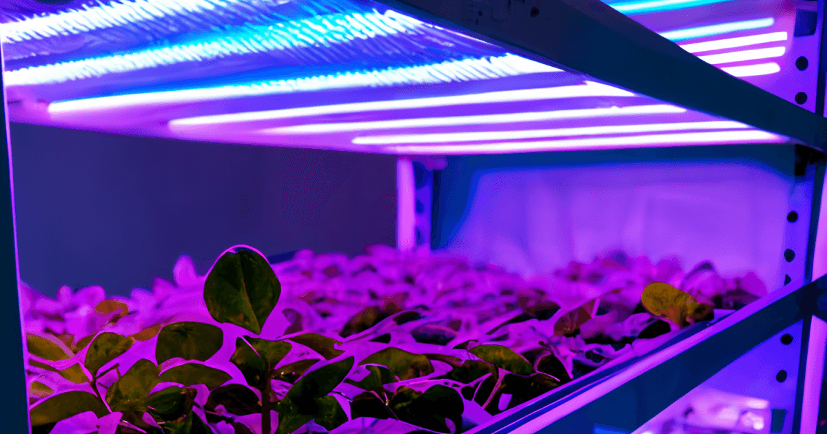 Plants growing under the greenhouse lighting system