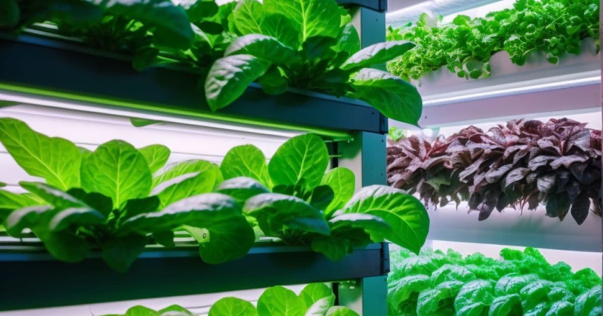 Lettuce growing in vertical farm hydroponically